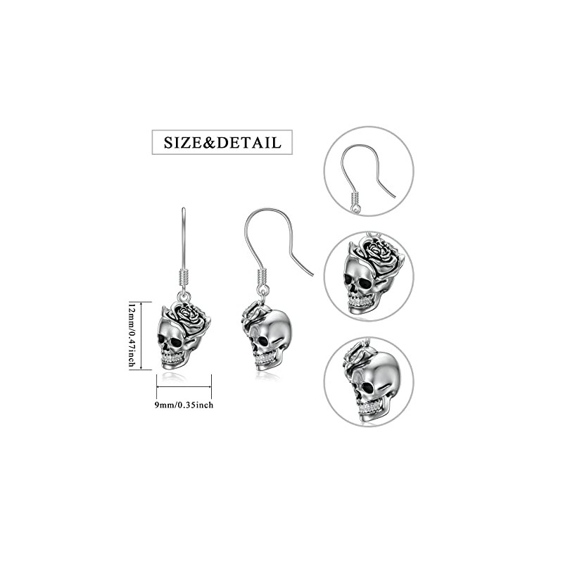 Seiyang arete de calavera de plata de ley con diseño