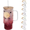 32oz Ribbed Glass Cup with Handle Bamboo Lid and Straw,