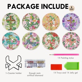 Diamond Painting Art Coaster Kit - 8 PCS Cross Christian Diamond Art Coaster Set with Bible Verse Religious Gem Art Coaster Non Slip Diamond Painting Kits Inspirational Gift for Adults Beginners Xmas
