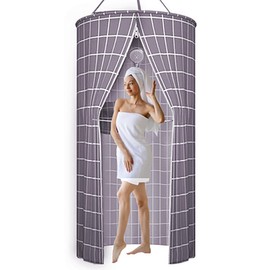 ZVOBUEI 39.4inx78.8in Round Waterproof Shower Curtain Outdoor Single Hanging Shower Cover with Storage and Double Zipper Foldable in Indoors Bathrooms and Travel Outdoors