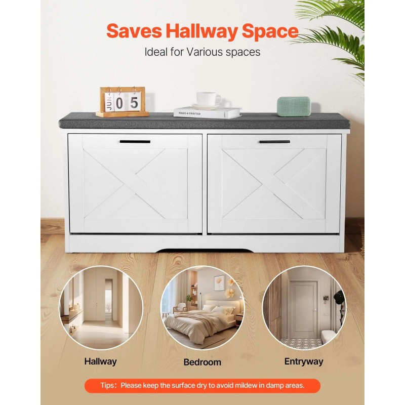 Home Furniture Shoe Rack Bench With Cushioned Seat 39.4 X