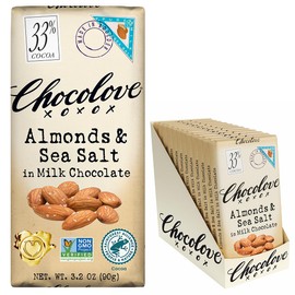 Chocolove Almond & Sea Salt Milk Chocolate Bars | 33% Cocoa | Crafted with Silky Premium Chocolate | Non GMO, Rainforest Alliance Certified, 3.2oz Bar (12 pack)