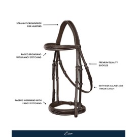 ExionPro Exion 'Hercules' Hunter Bridle with Laced Leather Reins - English Horse Hunter Bridle for Horses