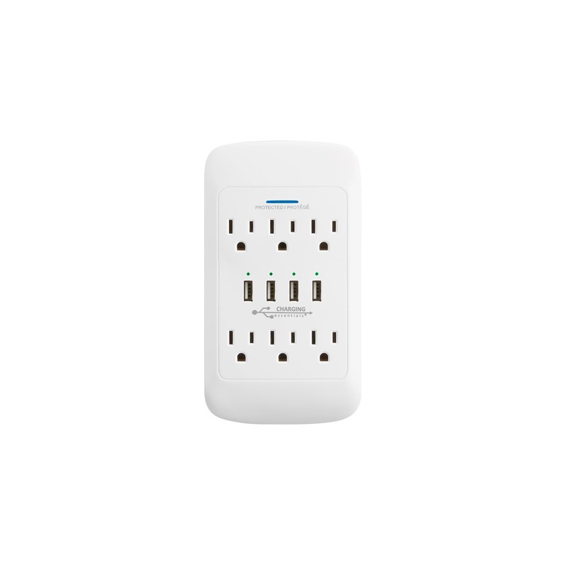 Charging Essentials 6 AC Outlets + 4 USB Ports Wall