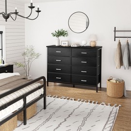 BOLUO Black Dresser for Bedroom 8 Drawer, Wide Dresser TV Stand for 50" TV Dressers & Chests of Drawers Fabric Dresser for Closet Modern