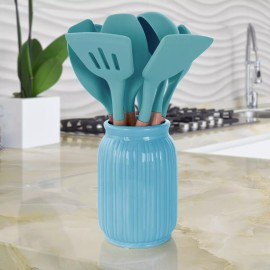 MegaChef Light Teal Silicone and Wood Cooking Utensils, Set of 9