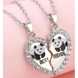 Collar De Corazon Dividido En 2 Collares De Osito Panda Plateado Para Formar A Los Mejores Amigos Por Siempre Best Friends