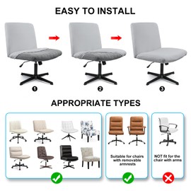 Iauddy Armless Criss Cross Office Desk Chair Cover Slipcover,Accent Mid Back Wide Swivel Task Vanity Slipper Chair Protector Stretch Removable Without Arms for Accent Chair
