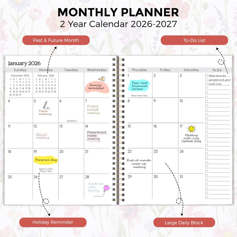 SKYDUE Monthly Planner 2026-2027, 24 Months Calendar Planner 2026-2027, 7.5"