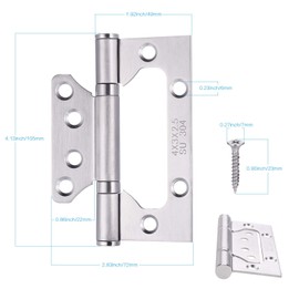 JIZZU 6Pcs Door Hinges 72mm x 105mm, Heavy Duty 304 Stainless Steel Flush Hinge, Ball Bearing Butt Door Hinges Brushed for Gate, Windows, Closet, Drawer, Boxes Internal External Doors