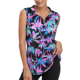Viracy 3XL Sleeveless Golf Shirts Women, Sporty Summer Workout T Shirt 1/4 Zipper Plus Size Curved Hem Moisture Wicking Athletic Tops