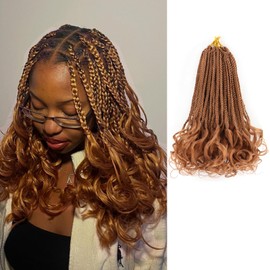 EFFGOCO Short French Curl Braiding Hair Color 30 12 Inch Curl Crochet Braids Pre Looped Goddess Box Braids Brown Curly Wavy Crochet Hair Extensions (12 Inch,30#)