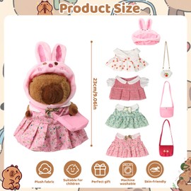 Capybara Cuddly Toy 9 Pieces 23 cm Capybara Plush Toy with Clothing and Accessories Dress Up Plush Toy Water Pig Cuddly Toy with Dress Stuffed Toy Capybara Plush Toy Capybara Toy with Costume