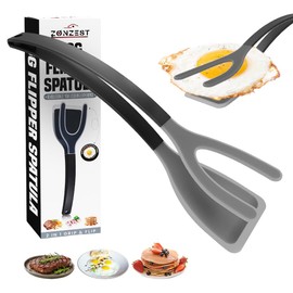 ZONZEST Silicon Egg Flipper Spatula Tongs (Set of 1) – Non-Stick 2-in-1 Grip & Flip Kitchen Tongs for Pancakes, Fish, Eggs, and More – Heat Resistant Cooking Tool (Black)