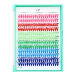 Bodermincer 20D/30D/40D/50D Cluster Large Tray 240pcs D Curl Individual Cluster Eyelashes False Eyelashes Extension Individual Eyelash Bunche Lash Cluster DIY at Home (20D Colorful-12-14-16mm Mixed)