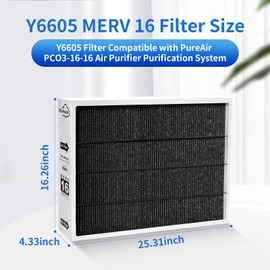 Y6605 MERV16 Replacement Filter Compatible with PureAir PCO3-16-16 Air Purifier,Y6605 MERV16 filter 16x26x5 (1 Pack)