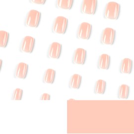 MouYou Pack of 24 Press On Nails, Short, Square/Oval, Squoval, Plain, Pink, Nude Colours, Natural, Full Coverage Artificial Nails with Nail Glue, Acrylic Artificial Nails