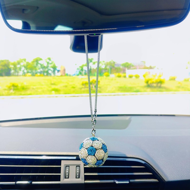 Bling Football Rear View Mirror Accessories, Cute Soccer Car Accessories
