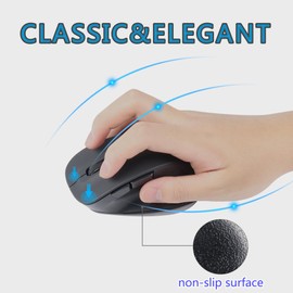 KeautFair Wireless Quiet Silent Mouse Ergonomic Design Cordless Noiseless Mice DPI Adjustable(800/1200/1600) Non-slip Surface 6 Buttons 2.4GHz Mouse with USB Receiver for Laptop/PC Windows(Black)