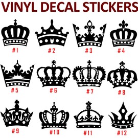 King Queen Crown Design #6 Vinyl Decal Sticker for Car Window Wall House Phone Laptop Prince Princess Royal (Height: 7", Black)