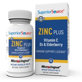 Superior Source Superior Source Zinc Plus Lozenges, With Vitamin C (30 mg), D3 (1,000 IU), Elderberry Extract, Quick Dissolve MicroLingual Tablets, 90 Ct, Promote a Healthy Immune System & Antioxidant Support Non-GMO