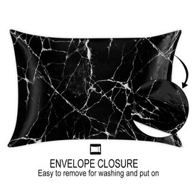 OHIKUETY Satin Pillowcase for Hair and Skin,Black Marble Pattern Printed Silk Pillow Cases Standard Size, Cooling Silky Pillow Case No Zipper with Envelope Closure, 20x26 Inches