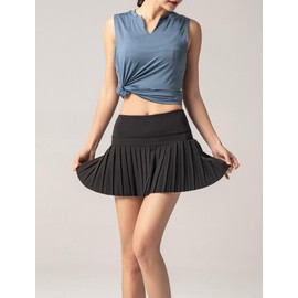 FEOYA - Minifalda plisada de tenis para mujer, falda corta de golf, cintura alta, falda acampanada con bolsillos cortos, Negro -, Large