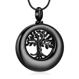 XSMZB Tree of Life Urn Necklace for Ashes Eternity Keepsake Cremation Jewelry for Ashes for Human/Pet Memorial Pendant Locket (Black Tree)