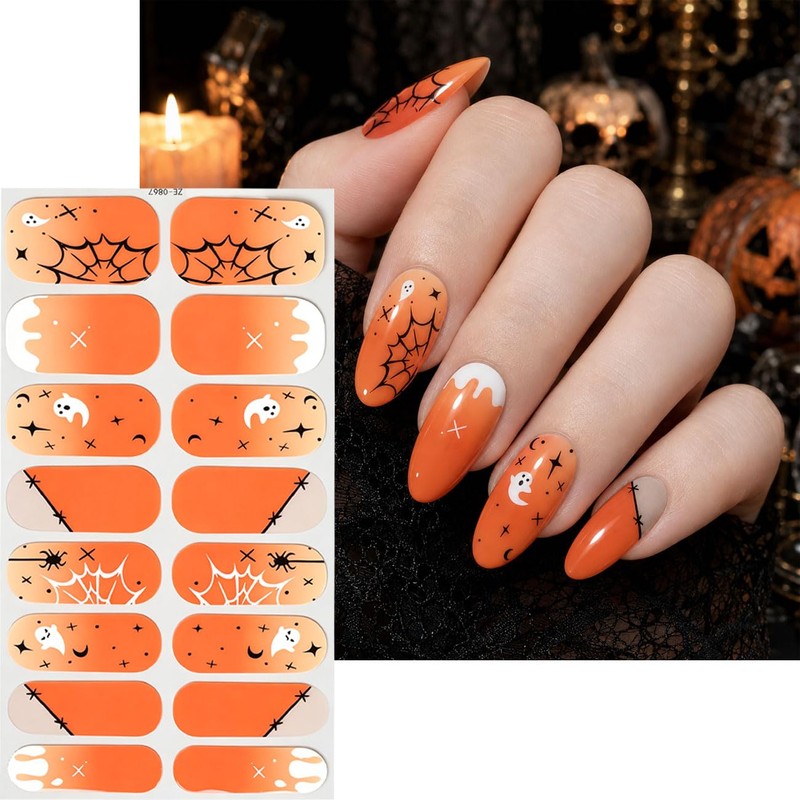 4 Sheets Halloween Full Nail Wraps Stickers for Women Halloween