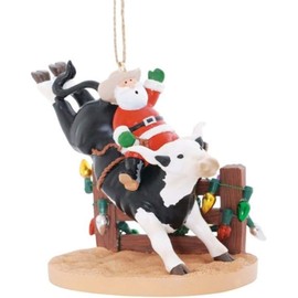 Santa on Rodeo Bull Christmas Ornament, Western Cowboy Decor, Ranch Holiday Tree Decorations by Christmas Market Ornaments