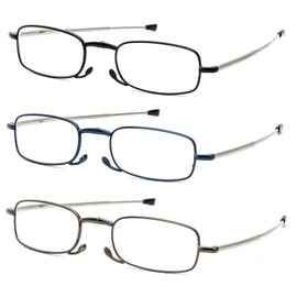 REAVEE 3 Pack Folding Reading Glasses for Men Women, Blue Light Blocking Computer Readers Spring Hinge with Small Compact Case, Black Blue Grey 2.5