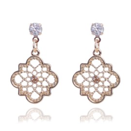 Filigree Clover Design Gold Pierced Earrings Cute Lightweight, Metal