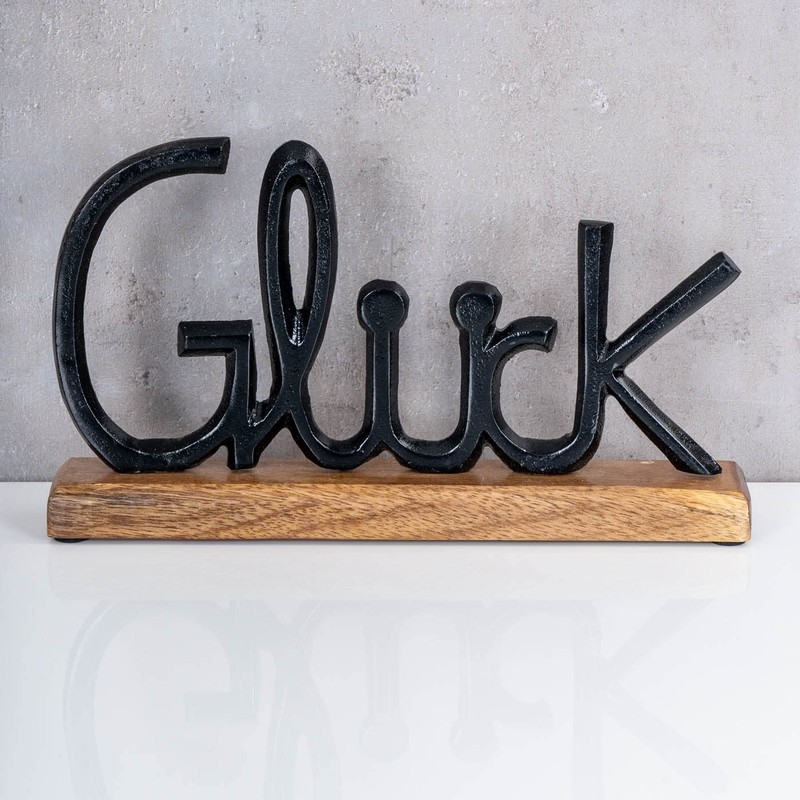 levandeo Lettering "Glück" L30 cm Metal Black Mango Wood Decorative