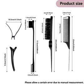 VIRAHYEM 5 Pcs Slick Back Hair Brush Set, Plastic Bristle Hair Brush Teasing Comb Edge Hair Brush Teasing Brush Set, Rat Tail Comb Double Sided Edge Brush, Women Baby Children Hair Salon Hair Slicking