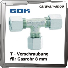 GOK Cutting Ring Fitting T - Piece for 8 mm Gas Pipe Screw Connection Connector Propane, Gas Pipes in Caravans, Motorhomes, Caravans
