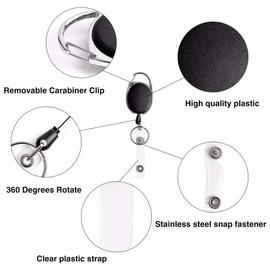 Retractable Badge Reel, 6 Pieces Premium Retractable Carabiner Badge Holder Reels with Key Ring and Badge Strap, Clip On Retractable ID Card Key Chain - with Back Splint