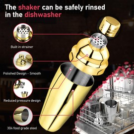 Cocktail Shaker 25oz Martini Shaker Bar Shaker Drink Shaker Bar tools with Built-In Strainer for Bartender, Professional 18/8 Stainless Steel Margarita Mixer for Mixed Drinks (Gold)