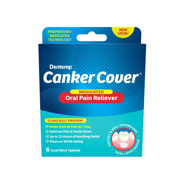 Dentemp Canker Cover - Canker Sore Medicine Pain Reliever (6 Counts) - Canker Sore Treatment to Relieve Canker Pain, Mouth Sores & Mouth Irritation - Fast Acting Canker Sore Relief Tablets for Adults
