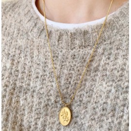 DAINTY Gold Plated Titanium Stainless Steel Daffodil Flower Gold Coin Necklace 19-21"