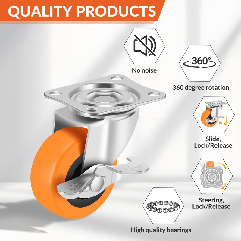 2 Inch Caster Wheels, Casters Set of 16,Heavy Duty Caster