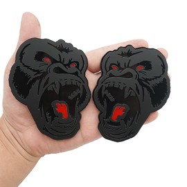 Pair Set Angry Gorilla Ape Emblem 3D Badges Custom New Replacement for Universal Car Vehicle, Truck, Motorcycle Door Window Decoration (Black Red)