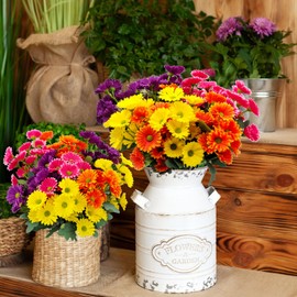 Mutcolor 8 Bundles Artificial Silk Gerbera Daisy Flowers Fake Outdoor Bouquet Realistic Bulk Bouquet UV Resistant for Garden Front Porch Pots Home Indoor Table Vase Decoration (Multicolor)