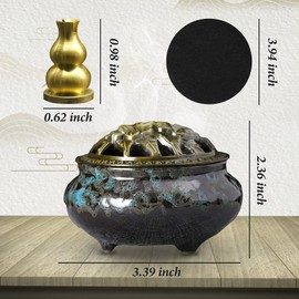 Ceramic Incense Burner， Cone Incense Holder, Ceramic Censer Suitable For Incense Cones/Coils/Sticks, There Are Metal Incense Holder+Fireproof Cotton Inside.
