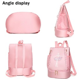 Ballet Dance Backpack with Separate Shoe Compartment,Little Girls Ballerina Bag for Dance Toddler Bag Gymnastics Latin Dance Yoga Tap Dance Jazz Storage Bag (Pink)