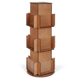 Natheeph Rotating Display Stand Greeting Card Display Wooden Display Rack with Two Card Sticker for Greeting Card Vendor Coffee Bag 3 Tier Tabletop Display Stand (Brown)