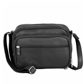 Cowhide Leather Women's Shoulder Purse Small Cross Body Organizer Bag with Many Pockets (Black-Accrdn)