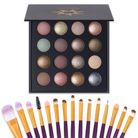 UCANBEMAKEUP Paleta De Sombras De Ojos Ucanbe De 16 Colores Horneados Con 15 Pinceles, Juego De Maquillaje, Sombras De Ojos Mate Y Brillantes Para... 