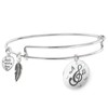 Sterling Silver Love Music Heart Feather Dangle Charm Expandable Bangle