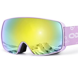 Odoland Kids Ski Goggles, Snowboard Goggles for Youth Skiing Age 8-16, Snow Goggles S2 Double Lens Anti-Fog UV400 Protection，Mirror REVO Gold 25%