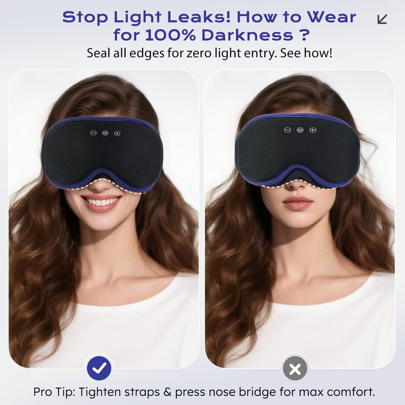 LC-dolida Bluetooth Sleep Mask Headphones for Side Sleeper, Total Blackout